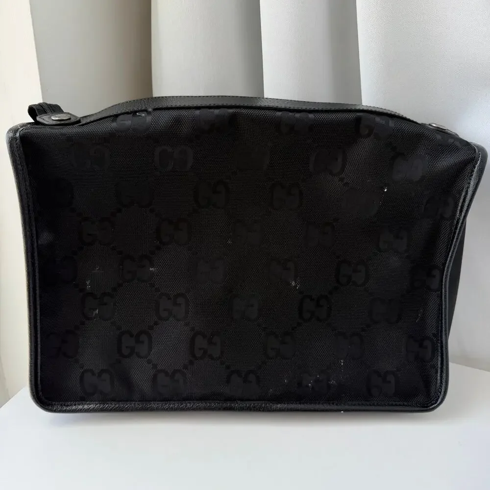 Gucci GG Nylon Travel Packing Cube Clothes Organizer Black Luggage Case Luxury